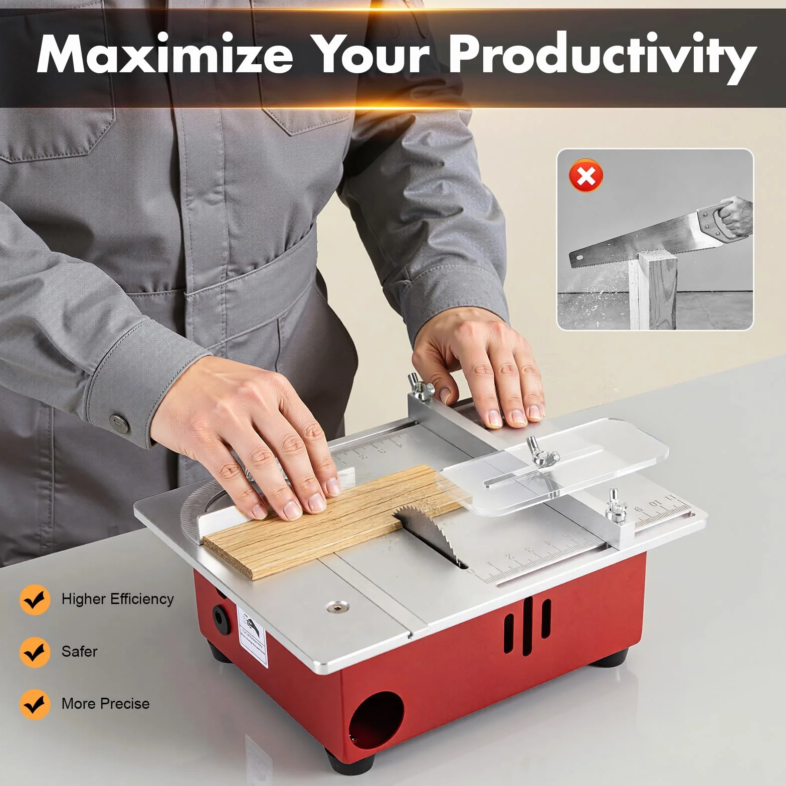 Mini Tischsäge, Tischkreissäge 96W, Präzisions Tischkreissäge, 9500RPM Einstellbarer Tischsäge, Kleine Multifunktionale Schneidemaschine, Elektrische Desktop Säge mit Staubrohr, für Holzbearbeitung