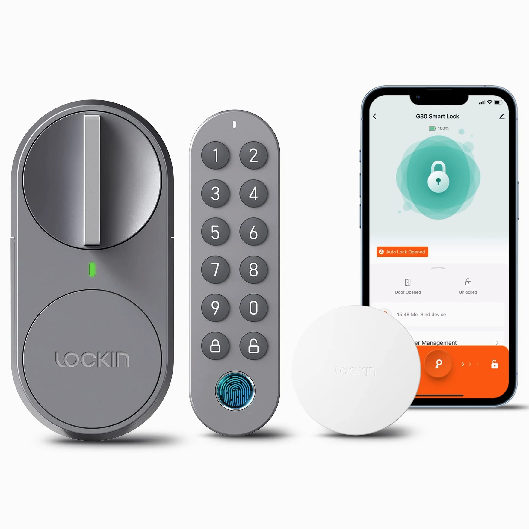 Lockin Smartes Türschloss G30 mit Keypad Pro, WLAN & App-Steuerung, Auto-Lock, Alexa- & Google-kompatibel, keyless Entry elektronisches türschloss, Fingerprint, Zutrittscode, Grau