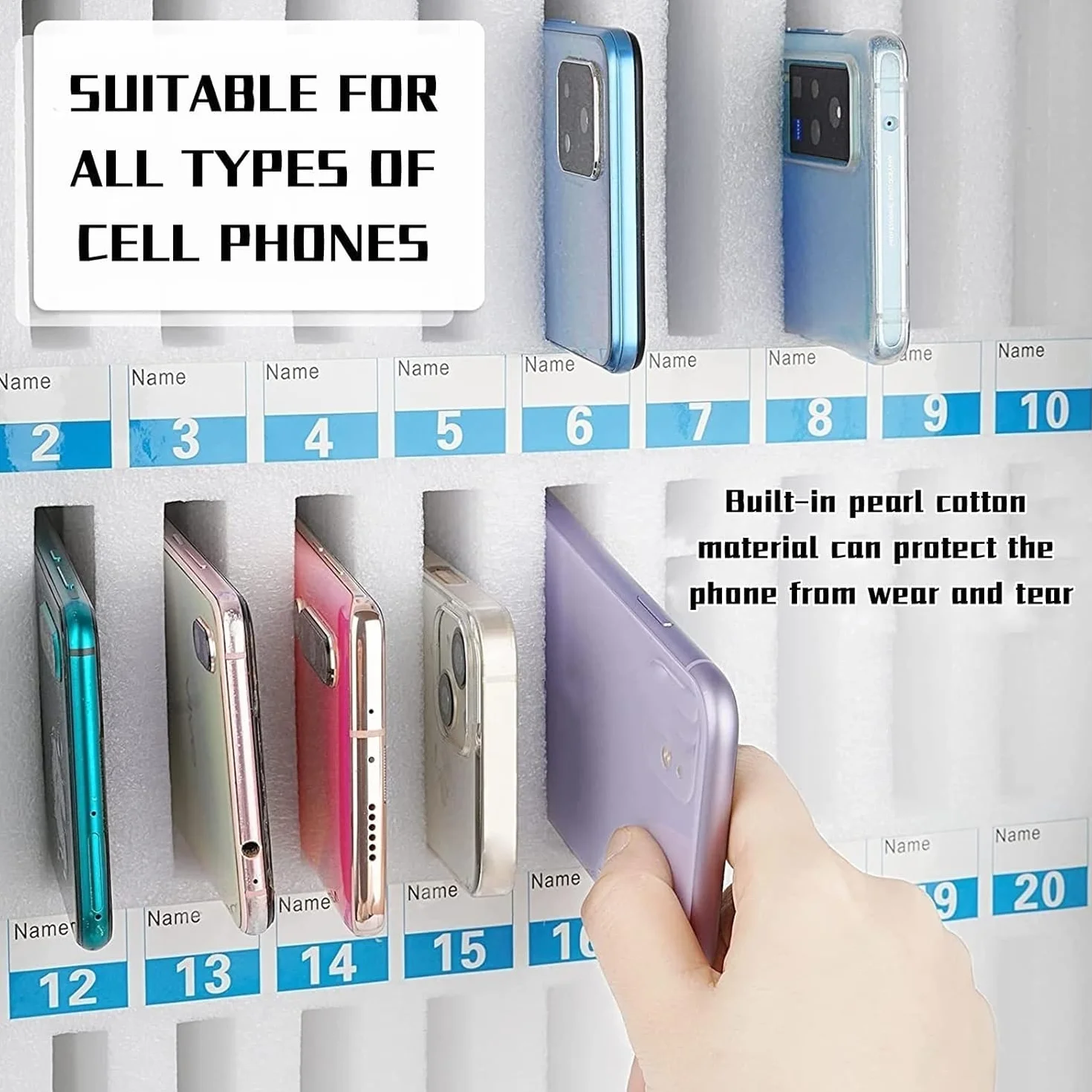 Handygarage für 24 Smartphones mit Lüftungslöchern | Handytresor zur sicheren Aufbewahrung | Handy Aufbewahrungsbox, silberfarbene Premium-Box mit verbesserter Kühlfunktion für Schule und Büro