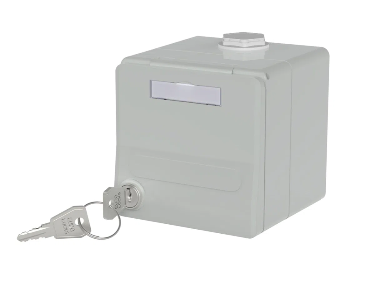 METZ CONNECT IP44 Modul-Aufputz-Gehäuse, Klappdeckel+Schloss, 2Ports unbestückt, grau