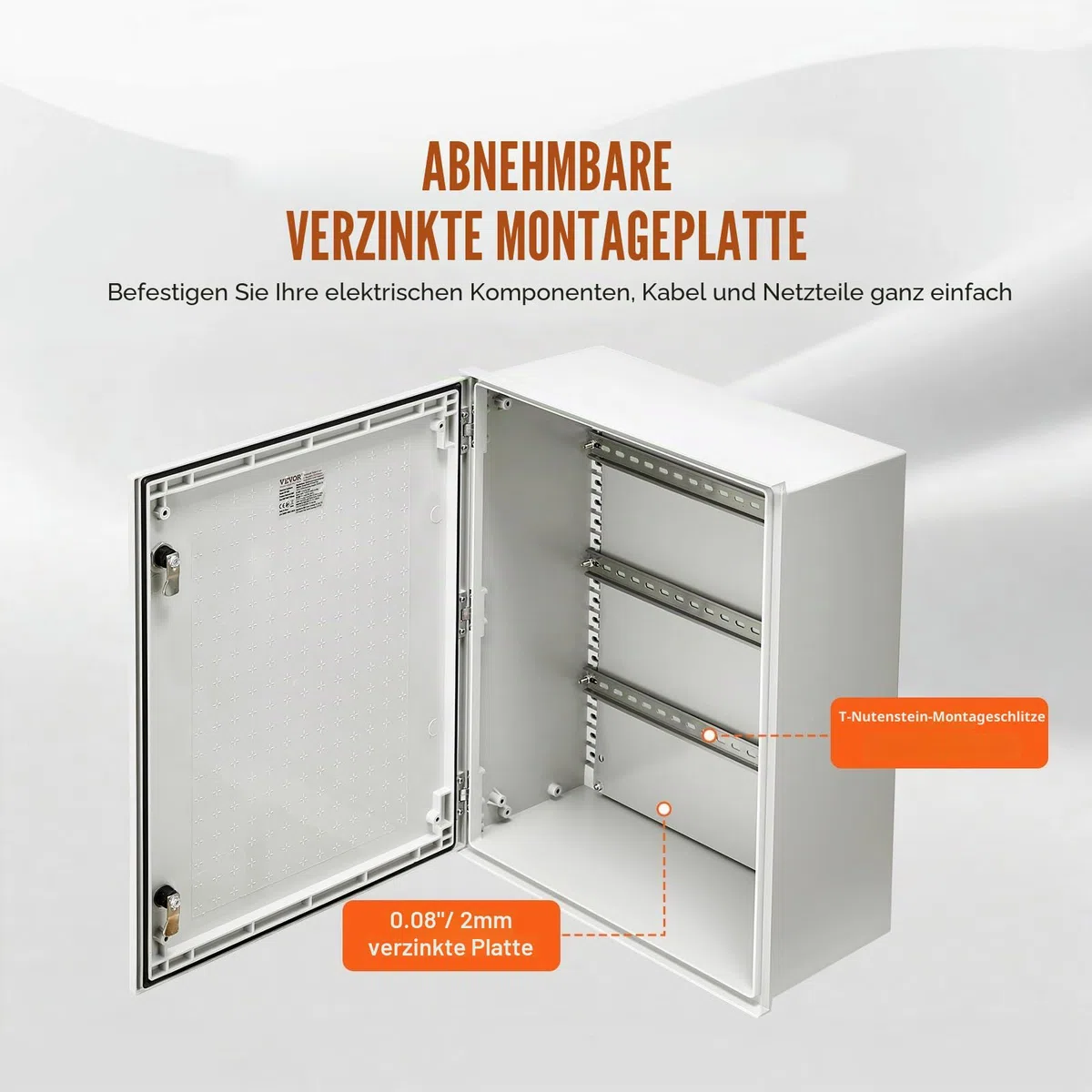 VEVOR Schaltschrank NEMA-Gehäuse, 400x500x200 mm, NEMA 4X Glasfaser-Stahl-Elektrobox, IP66 wasserdicht & staubdicht, Klappanschlussdose für den Innen- &Außenbereich, mit Montageplatte