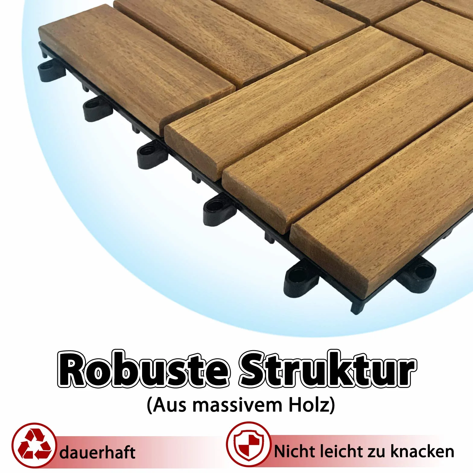 HENGMEI Holz Terrassenfliesen 30x30 cm mit Klicksystem Wetterfest Pflegeleicht mit Drainagesystem- 55er Set für 5 m² Holzfliesen mit Drainagesystem für Balkon, Garten, Terrasse- Modell B