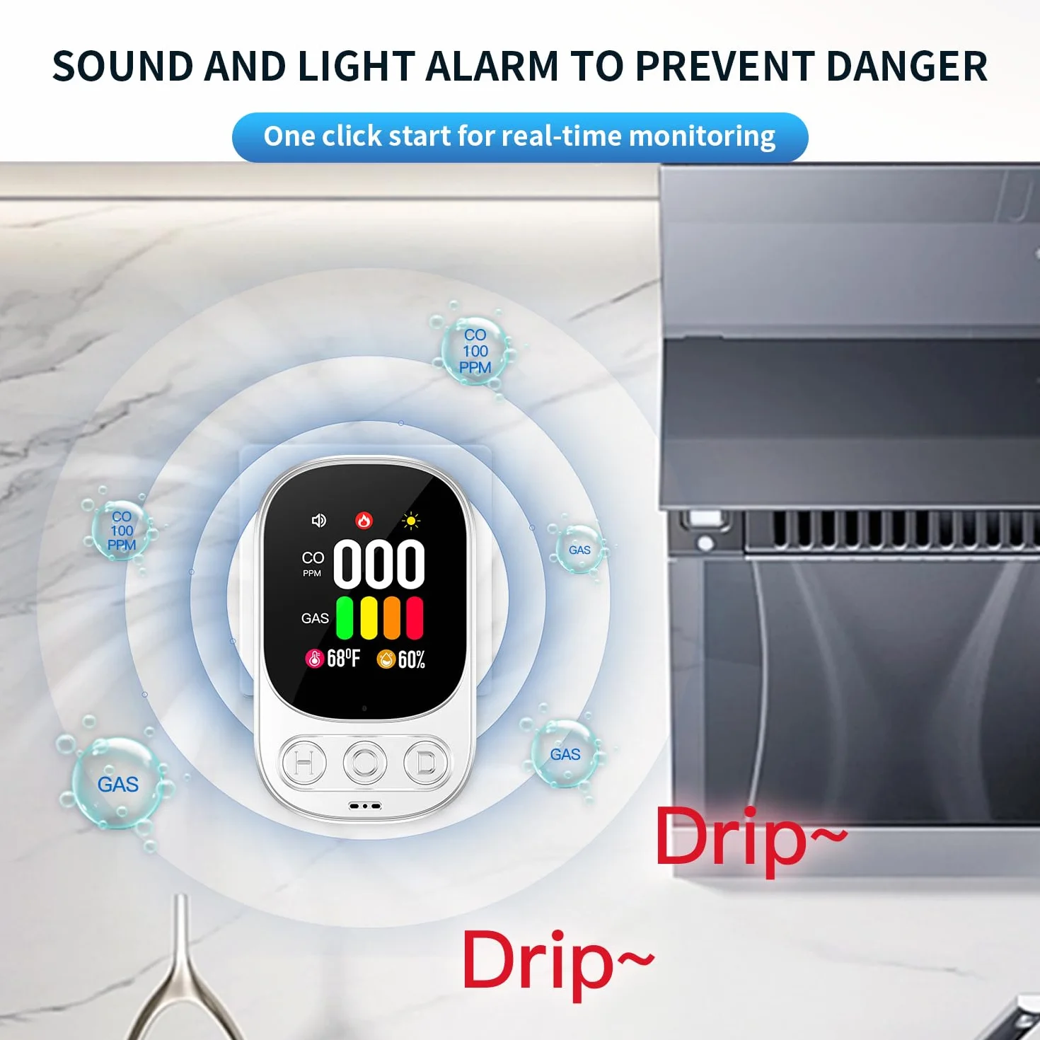 Gas- und CO-Melder mit Stecker für Haus, Gasmelder Gasalarm, Kohlenmonoxidmelder CO-Warnmelder Warner Zuhause, Brenngasmelder für Erdgas LPG Methan Propan Butan, Weiß, HD08-G