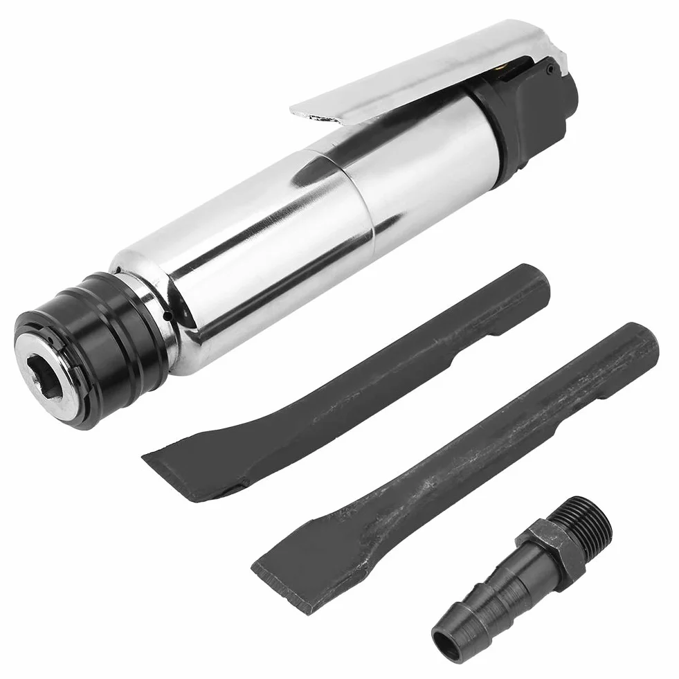 Pneumatischer Meißelhammer 1.5J Schlagkraft 25mm Zylinder Luftverbrauch 7l/s Für Sandstrahlen Schweißschlacke Und Steinbearbeitung Mit Geradem Und Gebogenem Meißel