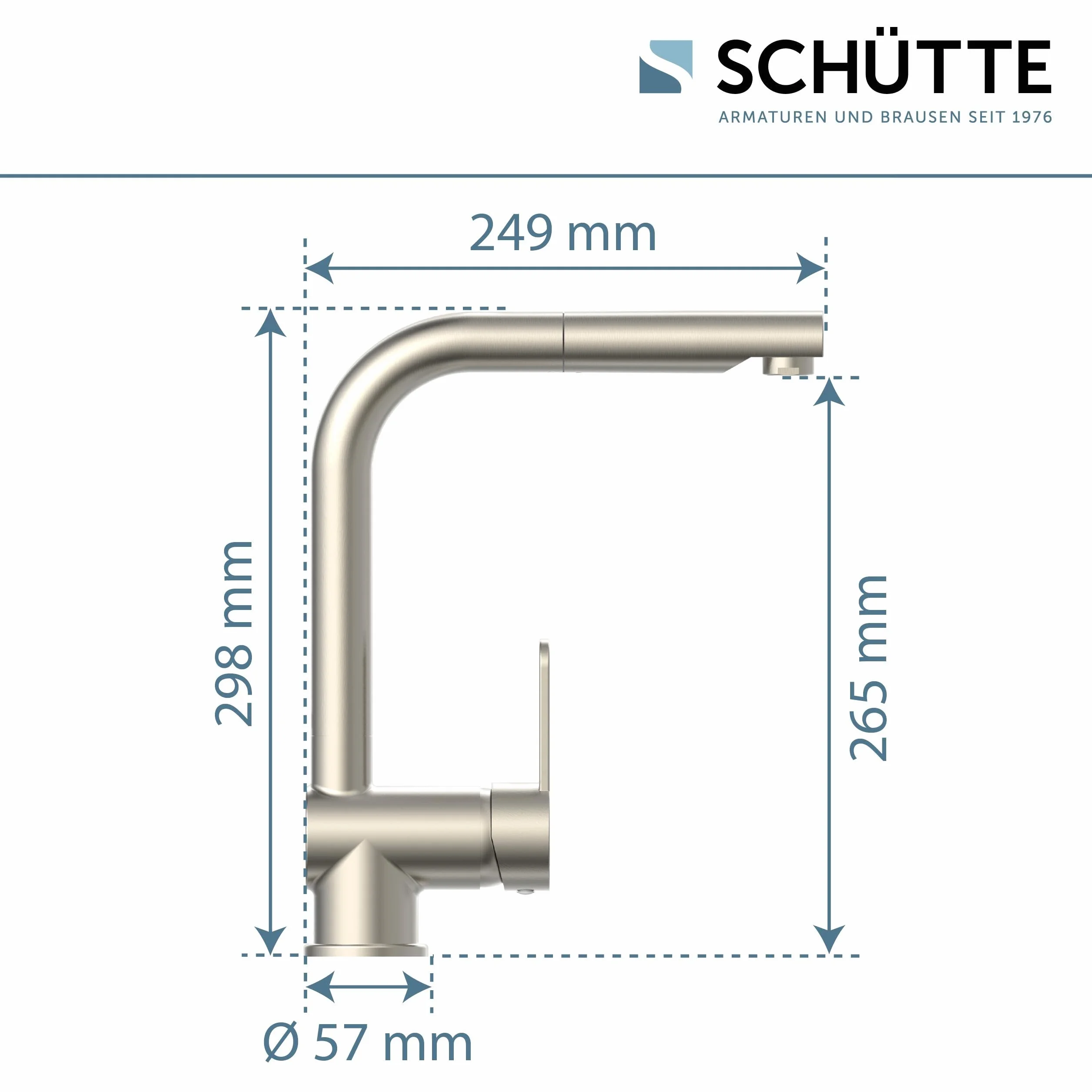 SCHÜTTE LONDON Küchenarmatur mit ausziehbarer Geschirrbrause, 360 Grad schwenkbarer Wasserhahn für die Küche, Mischbatterie mit Einhebelmischer, Spültischarmatur Edelstahloptik, Edelstahl, 29,8 cm