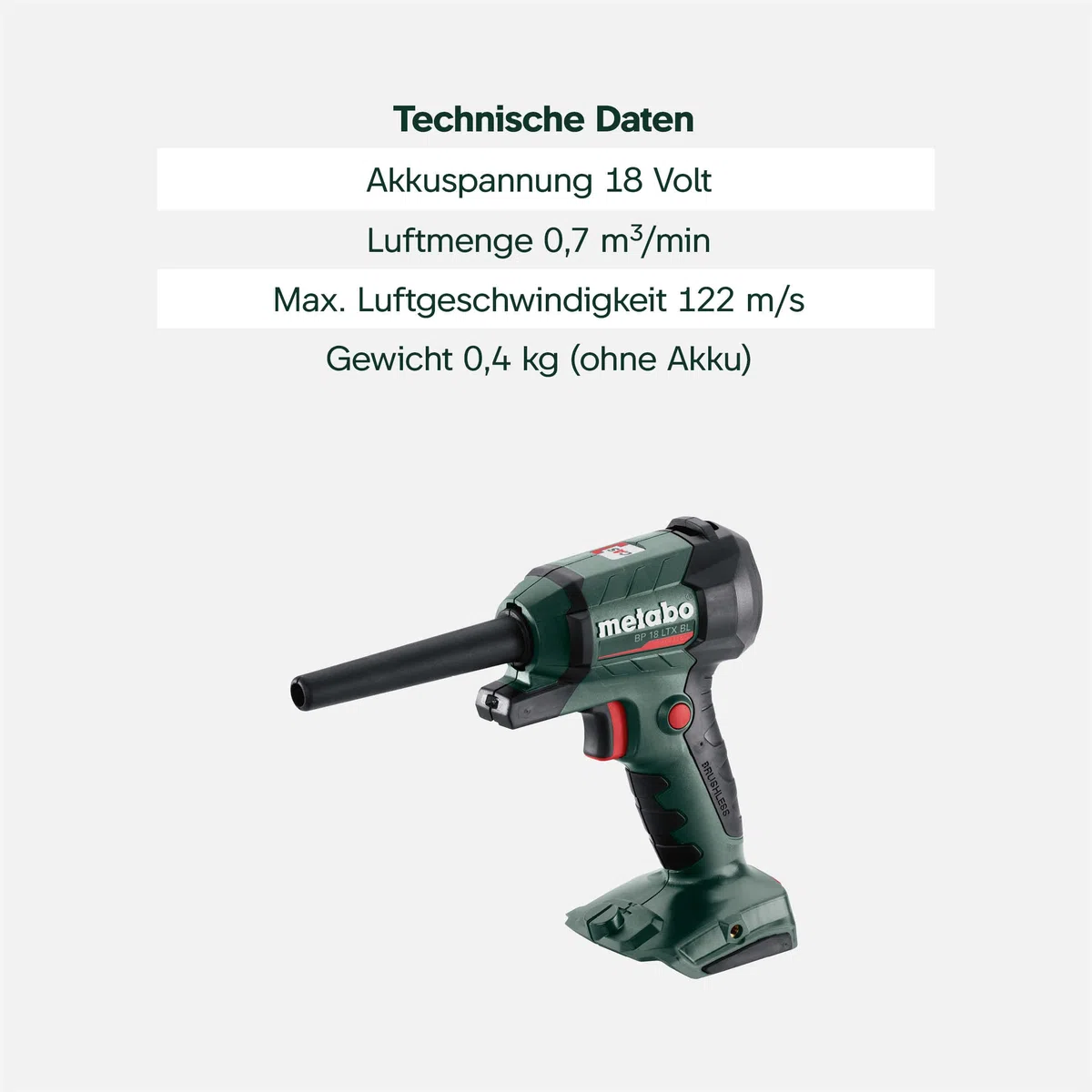 metabo Akku-Blaspistole BP 18 LTX BL, 18V Brushless Gebläse & Luftpumpe
